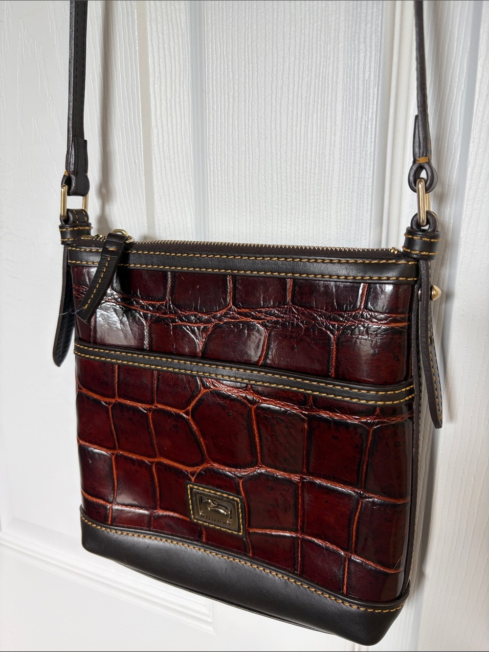 Dooney & Bourke Classic Croc-Embossed Leather Crossbody Bag in Deep Burgundy